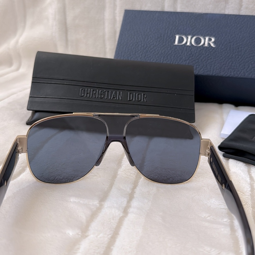 MSRP $610 Christian Dior Aviator Sunglasses Translucent Blue Gold Metal Frame - Picture 10 of 16